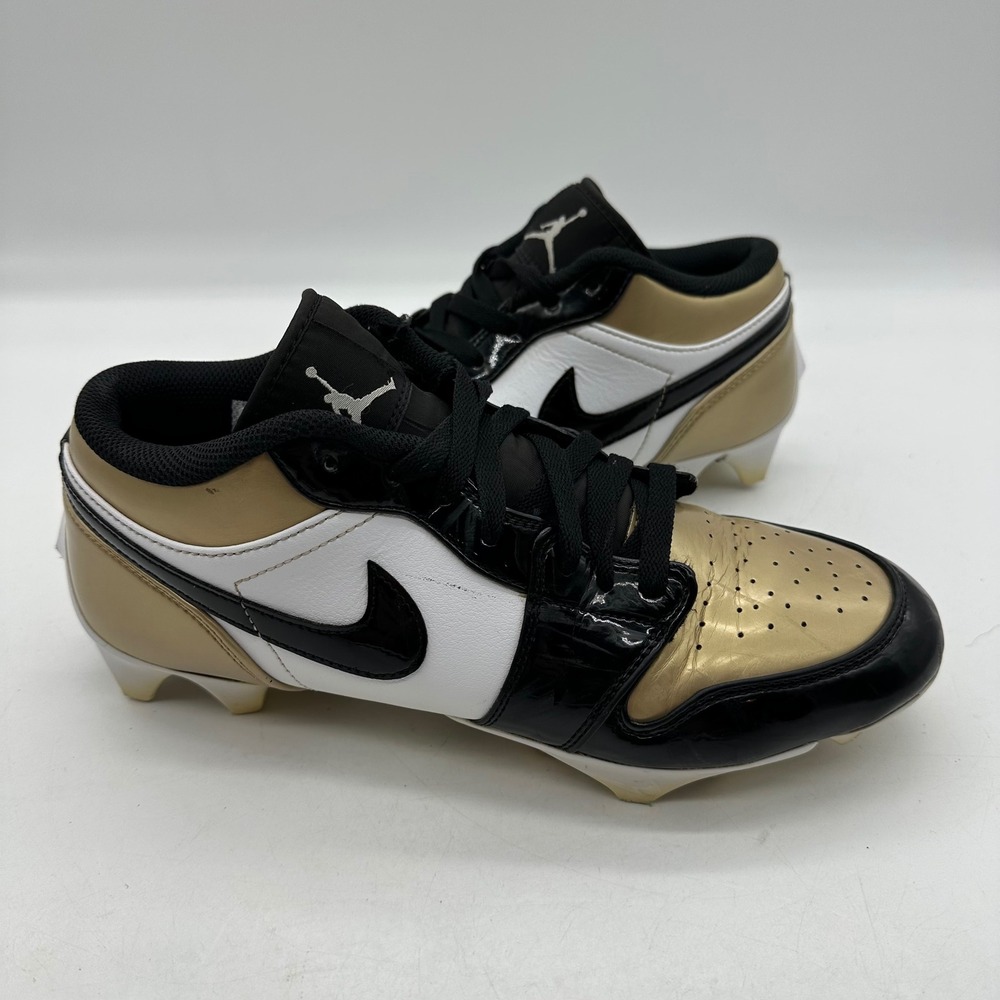 Nike FJ6245-701 Mens Size 9 Air Jordan 1 Low TD Patent Gold Toe Football Cleats
